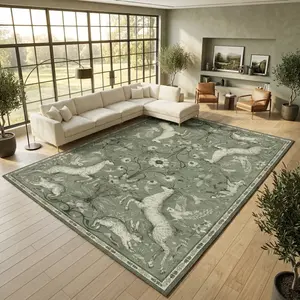 Washable Sage Green Abstract Area Rug 8x10 5x8 4x6 ft. Super Soft Velvet Indoor Carpet with TPR Non-Slip Backing. Modern Organic Wavy Floor Mat for Living Room Bedroom Dining. Pet Friendly Easy Clean Cozy Room Decor Suitable for Any Scene in Home.
