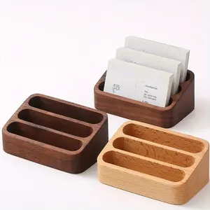 Wood Desktop Business Card Display Stand Memo Holder Storage Box Wood Card Organizer for Office