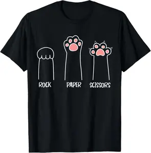 100%25 Cotton Rock Paper Scissors Hand Game Cute Paw Funny Cat T-Shirt Graphic Streetwear Vintage Distressed