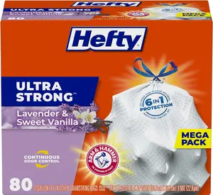 Ultra Strong 13 Gallon Trash Bags, Tall Kitchen Trash Bags, White, Lavender and Sweet Vanilla Scent, 80 Bags