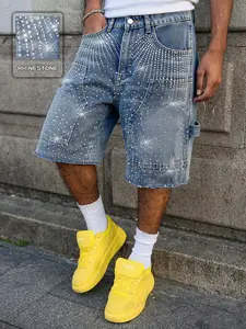 Casual fashion jean high street diamond-encrusted casual denim shorts, five-inch jeans, casual jeans, American street style, fashionable daily wear denim✨