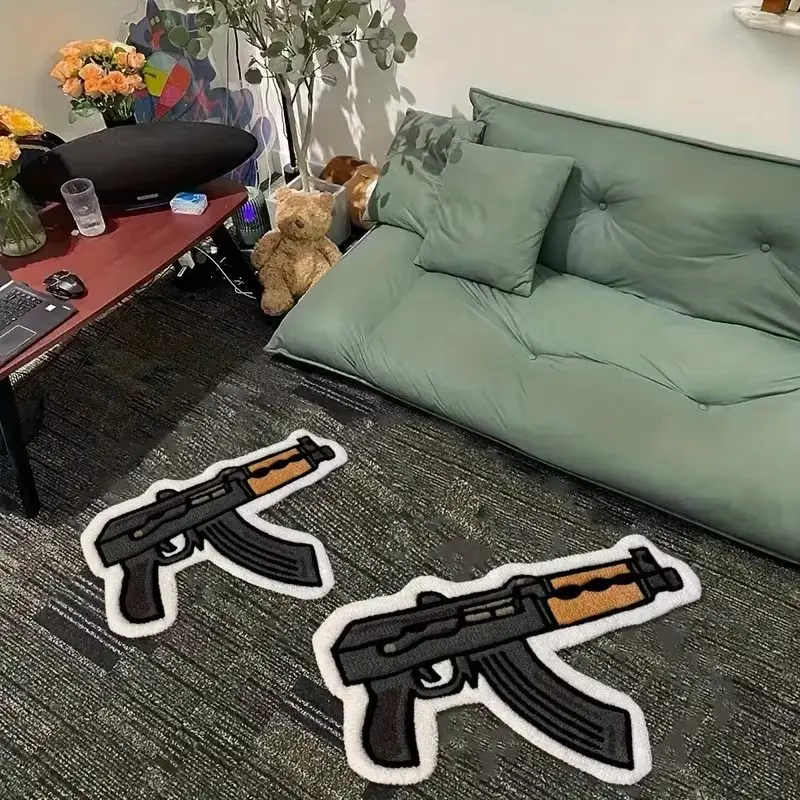 Cartoon Gun Shaped Carpet, Fashion Home Decor Rug, Soft Plush Floor Mat, Decorative Rug for Living Room, Bedroom, Sofa, Bedside, Cloakroom, Cartoon Pattern Rug, Fluffy Rug, Fluffy Area Rug, Soft Indoor Rugs