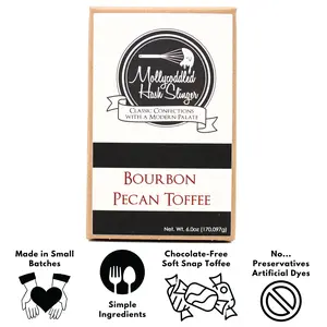 Mollycoddled Hash Slinger - Bourbon Pecan Toffee - 6oz box - Handcrafted Toffee – 6oz box - Pecans – Pecan Candy – Chocolate Free Toffee – Dye Free Candy – Candy – Gluten Friendly Candy – Sweets – Snack