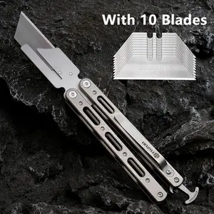 TGZUO  Balisong  Knife Titanium Utility Knife with Clip Mini Pry Bar EDC Box Cutter Flipper Pocket Knife For Outdoor