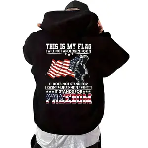 Vintage Patriotic American Flag & Soldier Print Shirt - Stand for Freedom Slogan, Cotton Regular Fit  Long Sleeve  Hoodie for Men & Women - Ideal Gift for Dad, Mom, Friends, American Flag Clothes