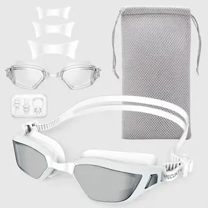 【Vecukty】Anti-Fog White Swimming Goggles for Teens & Adults, Leak-Proof Silicone Frame, Stylish Comfort Sports Eyewear for Pool & Open Water