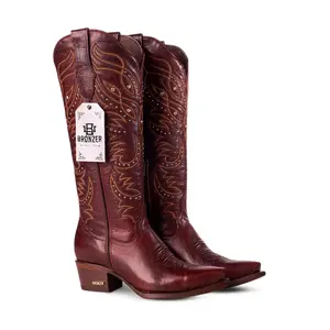 Annie WR Cristal – Genuine Leather Cowboy Boot for Women in Wine Color | Marie RT Last | Leather Sole