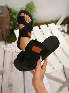Women's Thick Sole Rubber Height Increasing Mesh Toe-Post Round Toe Flat Retro Style Mid-Aged Outdoor Summer Comfort Lazy Slippers Thick Soled Slippers