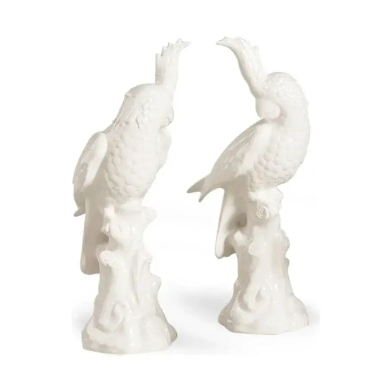 Hand Finished Ceramic Made Large Parrot Sculpture (Pr)