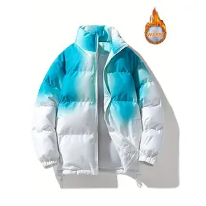 Men's color-matching thick zipper padded jacket, loose down jacket, casual warm pocket funnel collar jacket, suitable for autumn and winter streetwear, cold weather equipment, men's jacket, winter clothing 2025 puffer jacket, men jackets for winter