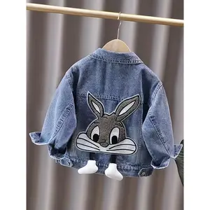 [3D Bunny Jacket] Soft & Comfortable Girls' 3D Bunny Faux Denim Jacket |       Loose Fit Long Sleeve Button-Up Coat with Plush Rabbit Embroidery, Casual All-Season Outerwear for Youngsters, Youngsters's Fashion, Playful Youngsters's Design, Soft Fabric Co