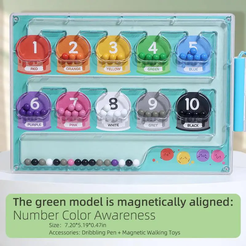 Montessori Magnetic Digital Bead Maze Toy - Natural Wood Geometric Number-Color Classification Puzzle, Interactive Toys for Ages 14+, Boosts Motor Skills, Concentration, Logical Thinking via Montessori Learning Approach, Interactive Games, Motor Skills En