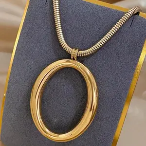 Stainless Steel Ring Pendant Long Necklace - Stylish Statement Piece for Daily Wear Parties & Mother's Day Gift