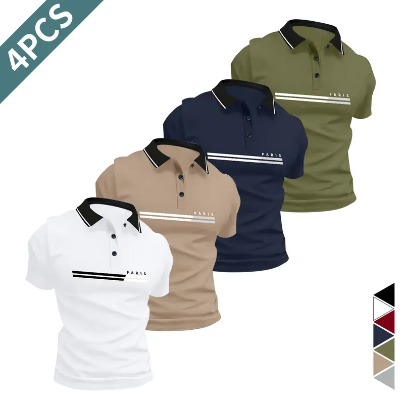 Men's Solid Color Short-Sleeve Polo Shirt - Smart Casual Style, Plain Design, Versatile Pairing, Summer Apparel for Travel, Business Use, Solid Color Polo Shirts
