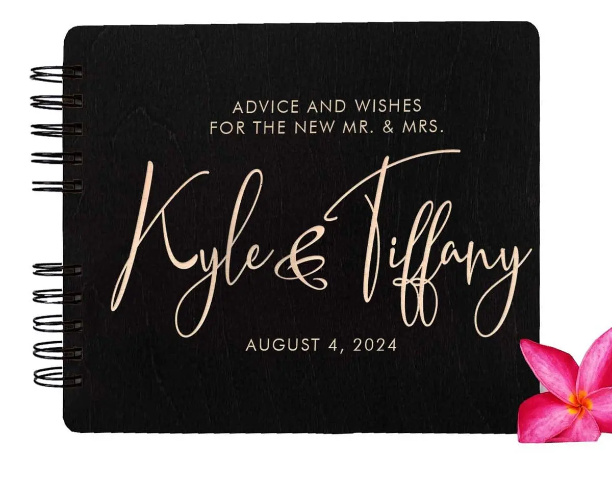 Elegant Wood Wedding Guest Book Personalized Album Guest Sign In Custom for Bridal Shower Gift