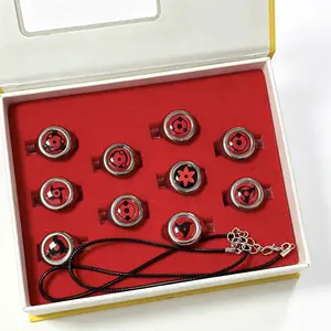 Naruto Akatsuki Sharingan 10 Pcs Ring Set Adjustable Open Alloy Rings With Matching Necklace Gift Box Multiple Mangekyou Rinnegan Patterns Anime Cosplay Jewelry Creative Graduation Gift For Naruto Fans And Student Anime Collectors