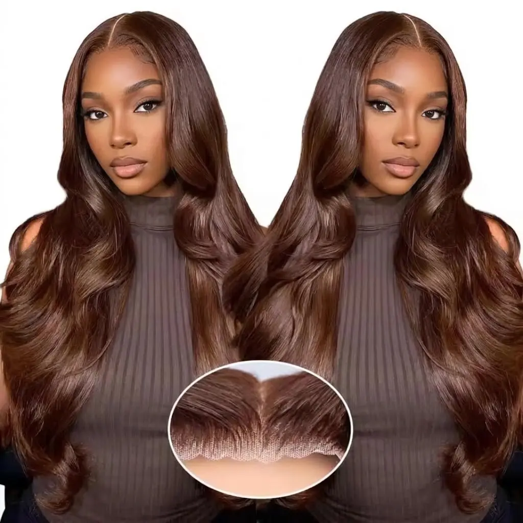 BLING HAIR Fashion Glueless Human Natural Hair Lace Front Wig - Long Wavy Body Wave, Chocolate Brown, 7x5/9x6 Lace Closures, Adjustable Strap, Heat Resistant, Ready To Wear,sohochic