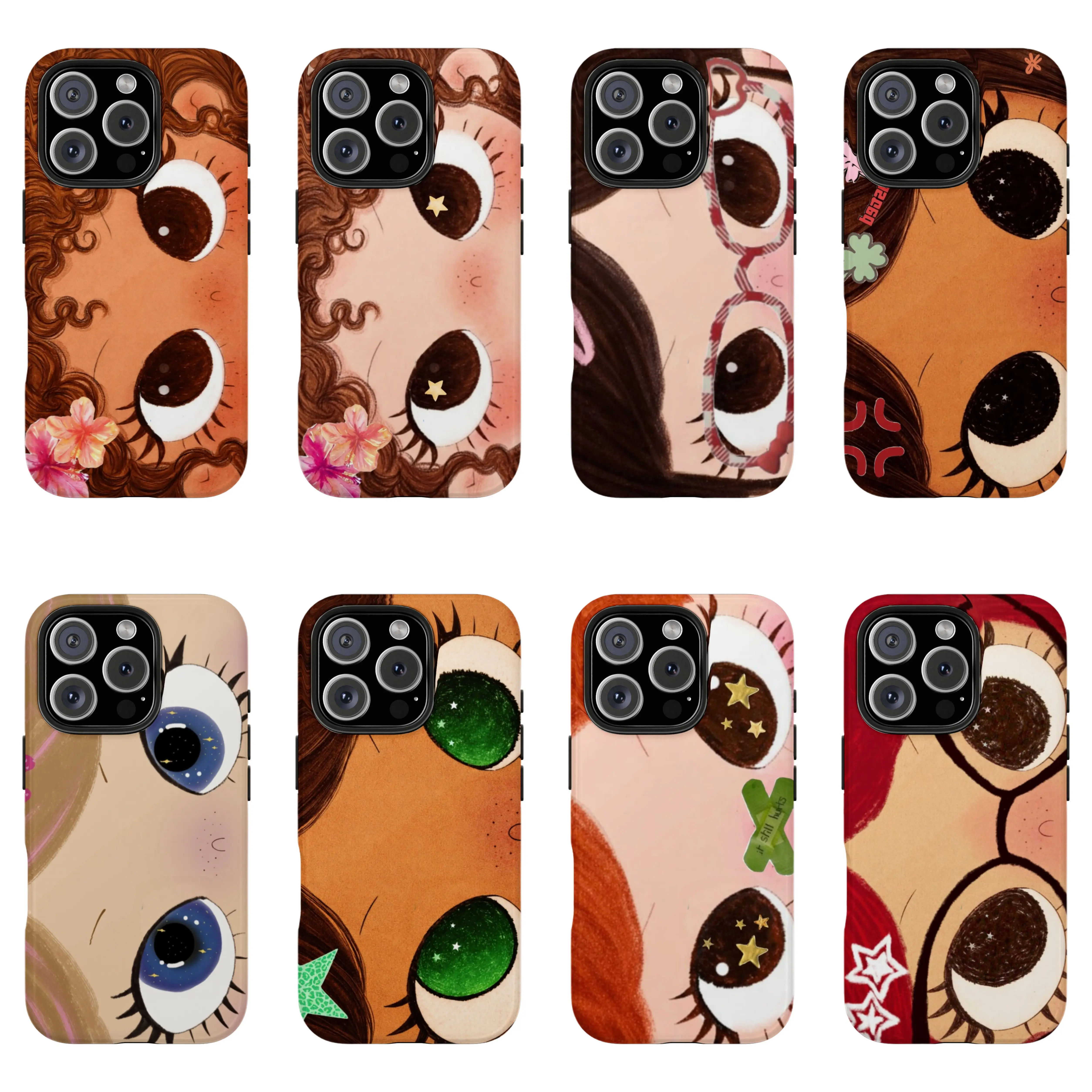 Glossy TPU-Polycarbonate Decorative Phone Protector - Dreamy INS Glittering Big-Eyes Comic Girl Stylish Cover, Wireless Charging Compatible, Drop-Resistant for iPhone 17 Pro Max,16-11 & Samsung S21-S25, Gift for Her