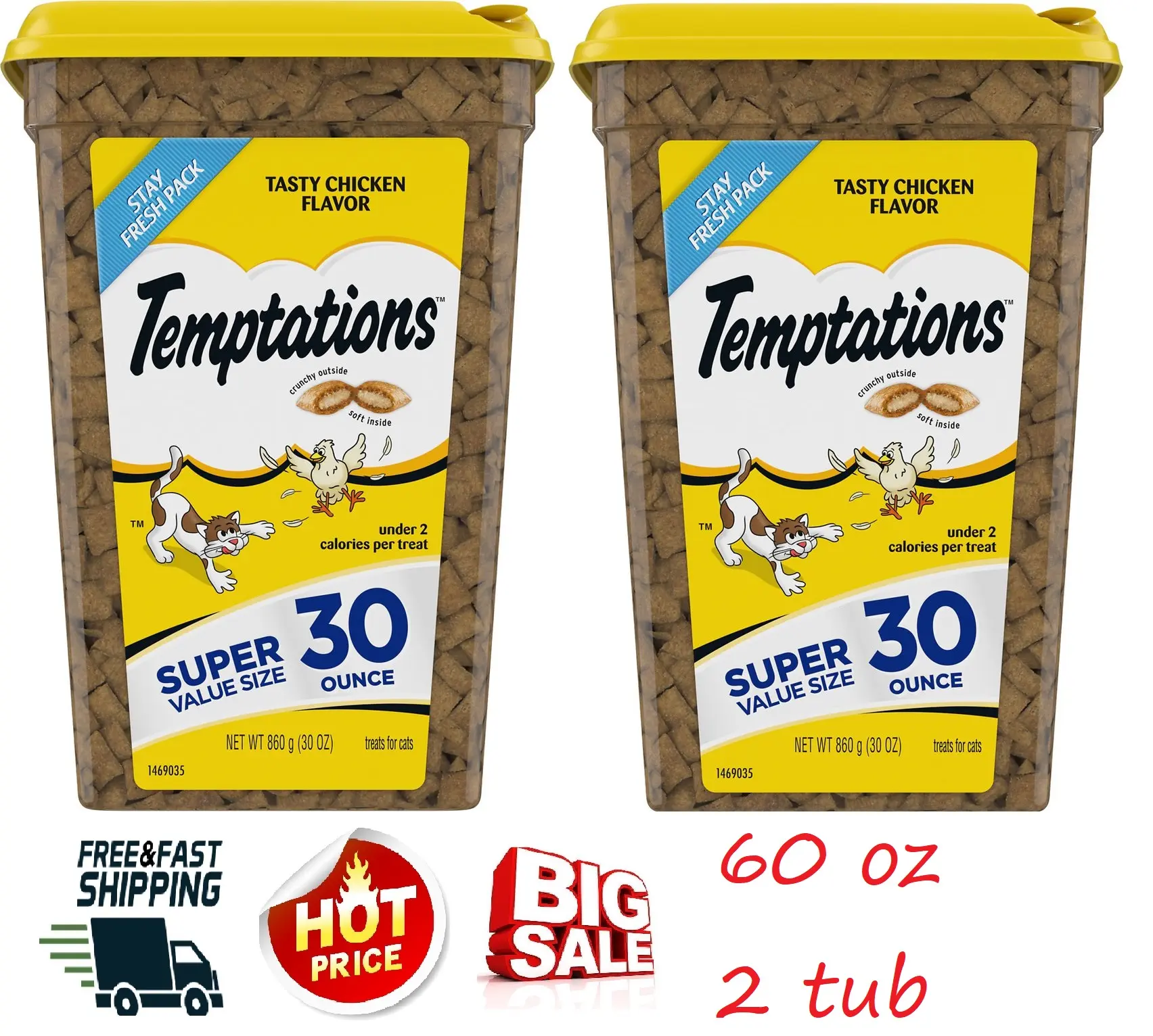 Temptations Tasty Chicken Flavor Cat Treats, 60 oz ( 2 pack- 30 oz tub)