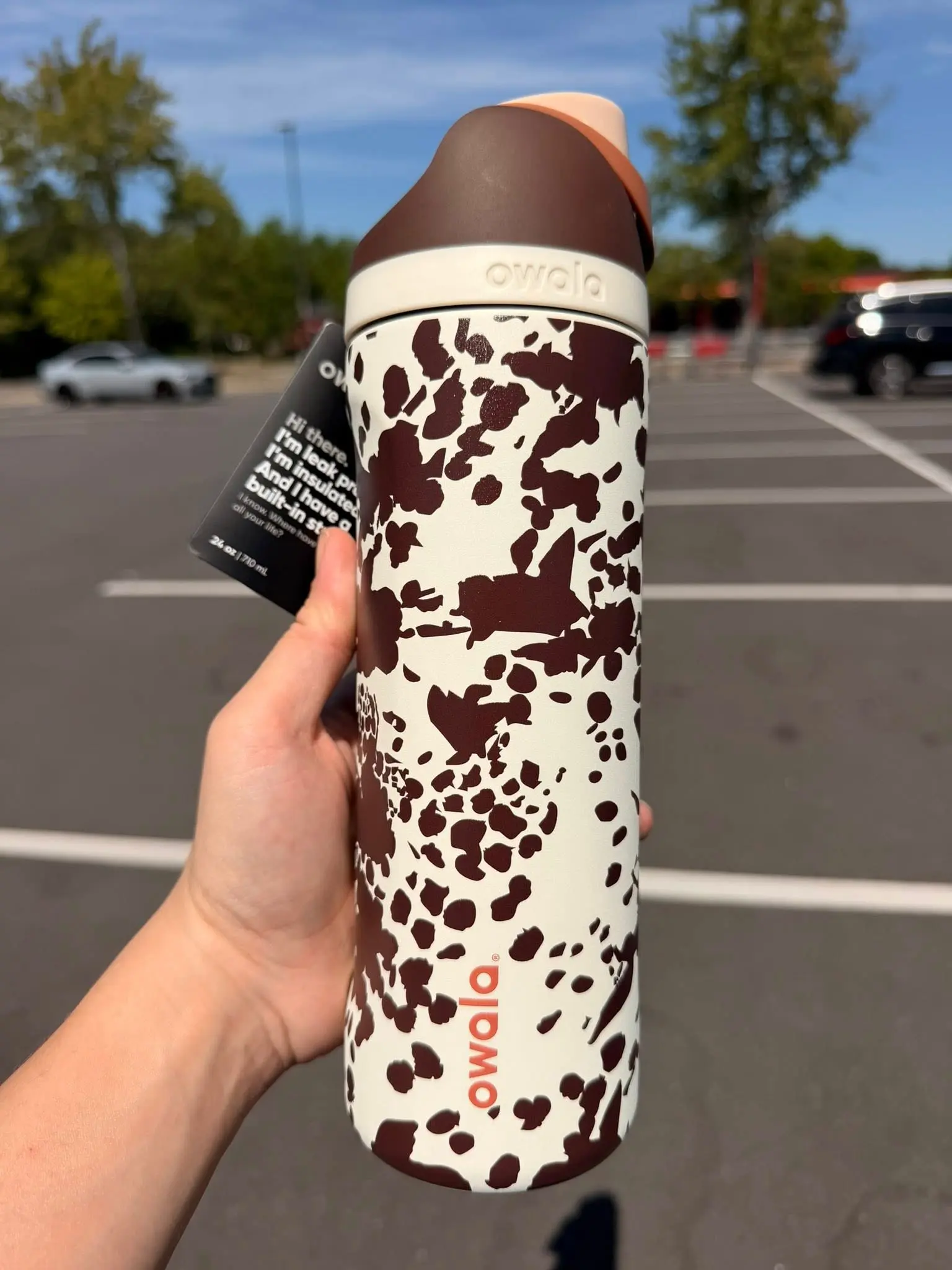 Owala Cowgirl Core FreeSip Water Bottle 24oz | Brown Cow Print Insulated Stainless Steel Bottle | Leakproof Travel Water Flask