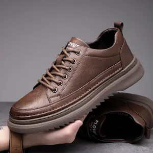 Tide Shoes Men's Leather Shoes Thick Sole Shoes Casual Daily Lace-up Shoes Sneaker Footwear