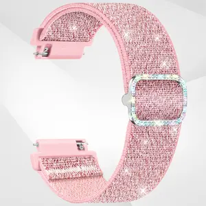 Shiny Elastic Nylon Strap for Samsung Galaxy Watch 7/fe/6/5 Pro/4/3, 20mm/22mm Sparkling Rhinestone Buckle, Fits 43mm-46mm Models