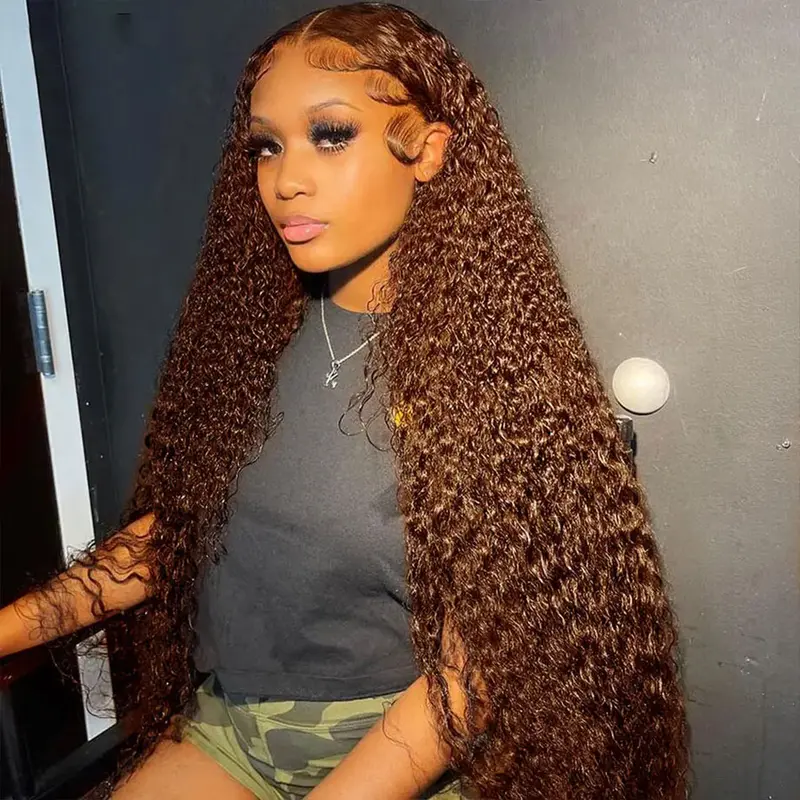 [New In] Bling Hair Chocolate Brown Deep Wave 13x6 HD Transparent Lace Front Wigs Brazilian Deep Curly Human Hair Wigs for Black Women Pre Plucked with Baby Hair 180% Denisty #SummerVibes