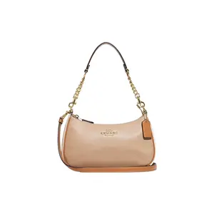 COACH Teri 25 Solid Zip Top Handle Crossbody Shoulder Bag for Women in Gold and Gray Brown