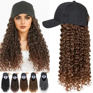 20" Black Baseball Cap With Hair Extension Long Kinky Curly Hair Wigs Adjustable Synthetic Hat Wig For Women 20inch