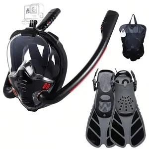 Professional Double Tube Full Snorkeling Mask, 180° Panoramic Anti-Fog Diving Mask, Dry Top System, Detachable Camera Bracket, Adult Snorkeling Equipment, Diving Gear