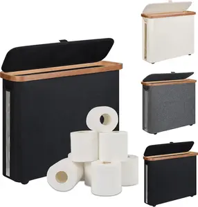 Toilet Paper Storage Basket with Lid The Ultimate Bathroom Organizer Free Standing Holder for 9 Mega Rolls Tissue Bin with Handle for RV Closet Black
