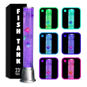 Fish Tank Lava Lamp Bubble Light Night - 6 LED Color Automatic Changing Sensory Tubes Ocean Table Lamp for Bedroom Mood Lamps Home Decor Desk Beach Fake Fish Tank Christmas Gifts - 1.9 Feet