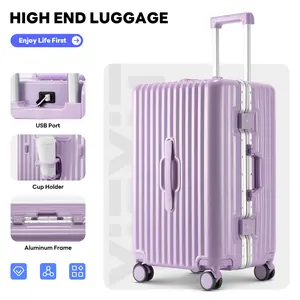 TIYFIY  3-Piece Luggage Set, USB Charging Ports, Cup Holder & Multi-Function Phone Holder, Expandable PC+ABS Durable Suitcase with Spinner Wheels and TSA Lock Unisex Travel Luggage 20/24/28 Inches  Lightweight Hardshell Carry-On Suitcase Set uuh luggage
