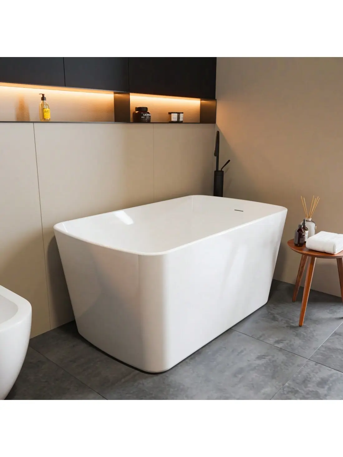 【Christmas Gift】49-in Fiberglass Acrylic Freestanding Square Bathtub with Seat, Chrome Toe-Tap Right Drain, Slotted Overflow, Glossy White Finish, CUPC Certified, Easy to Clean, 50.39x29.72x25.59 in, 89.5 lbs