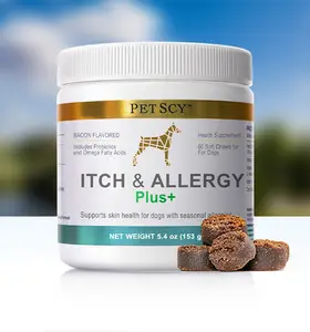 PetScy Itch & Allergy Plus+ for Dogs - Bacon-Flavored Chews with 9 Premium Ingredients for Fast Relief from Itching & Allergies - 60 Soft Chews per Jar - Vitamin - Supplements