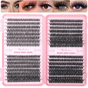 Lash Clusters Kit Wispy Eyelash Clusters Lashes Natural DIY Lash Extension Kit 10-16mm Cluster Eyelash Extensions Kit 300pcs C Curl Individual Lashes Cluster Eyelash (No Tweezers)