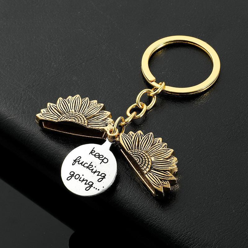 Sunflower Keychain Inspirational Gifts for Women Men Birthday Christmas Gifts for Best Friend Student Graduation - Keep Fucking Going Keychain