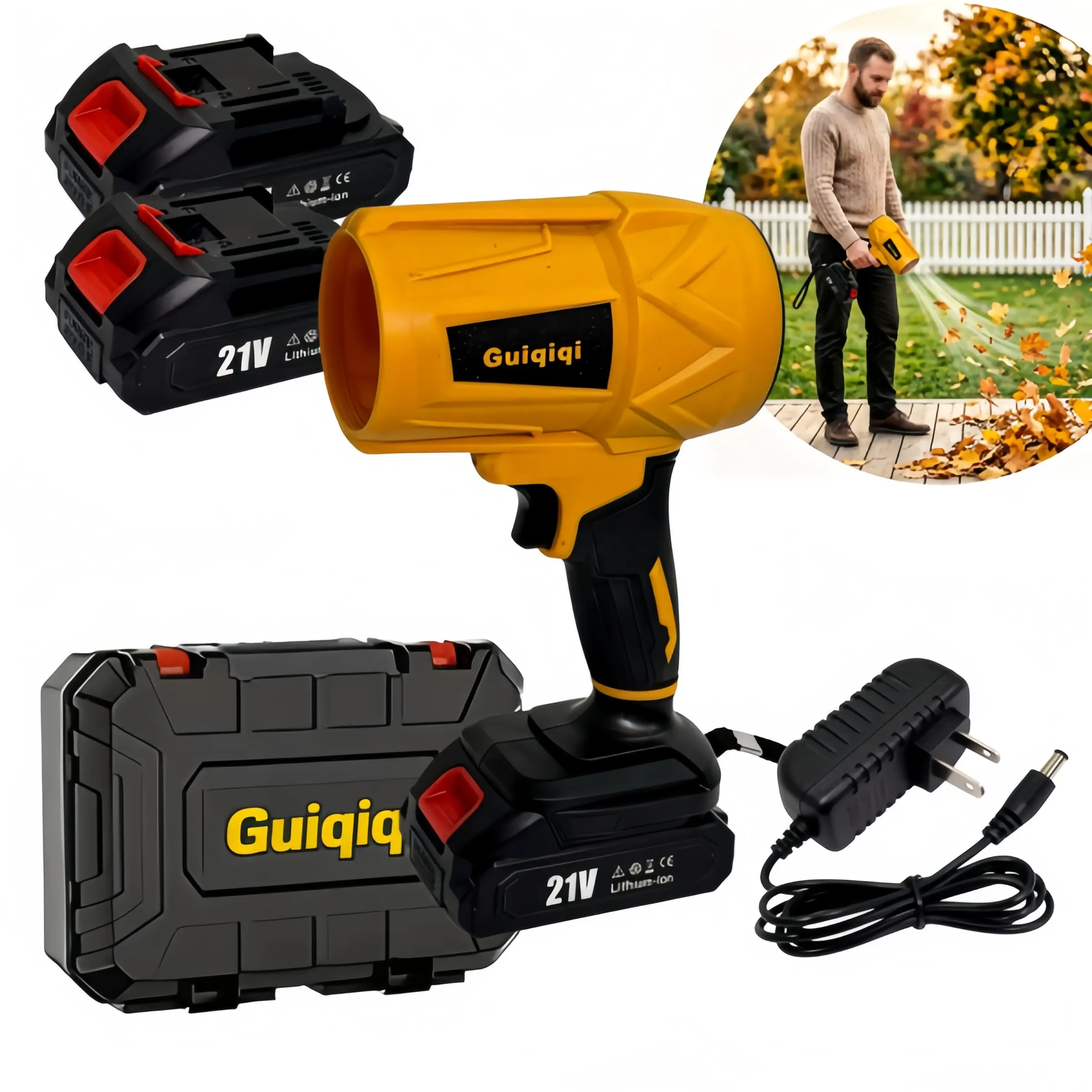 21V Cordless Leaf Blower & Snow Blower 2-in-1, High-Capacity Battery Electric Handheld Blower with 2 Batteries & Fast Charger, Lightweight Blower for Lawn Care, Yard Cleanup, Snow Removal, Dusting