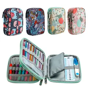 Floral Crochet Hook Case Organizer - Portable Travel Bag for Knitting Needles and Accessories (Bag Only)