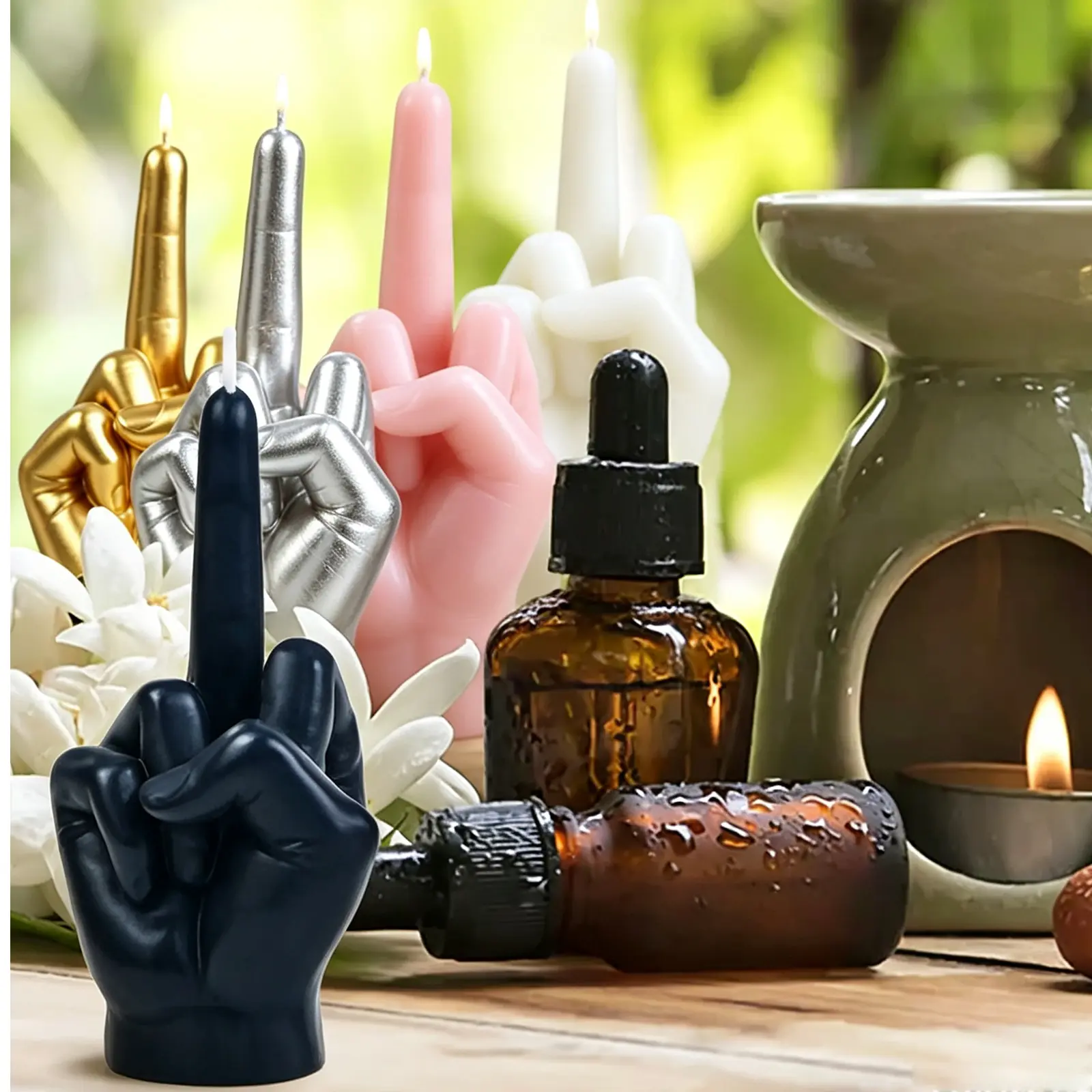 6/2Pcs Middle Finger Hand Candles - Victory Gesture Teen Room Decor - Aesthetic Funny White/ Gold/Silver/Pink/Black Candle for Office, House, Room Supplies and Decorations