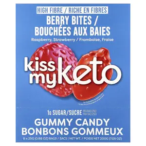 Kiss My Keto Gummy Candy, Berry Bites, Raspberry, Strawberry, 8 Bags, 0.88 oz (25 g) Each