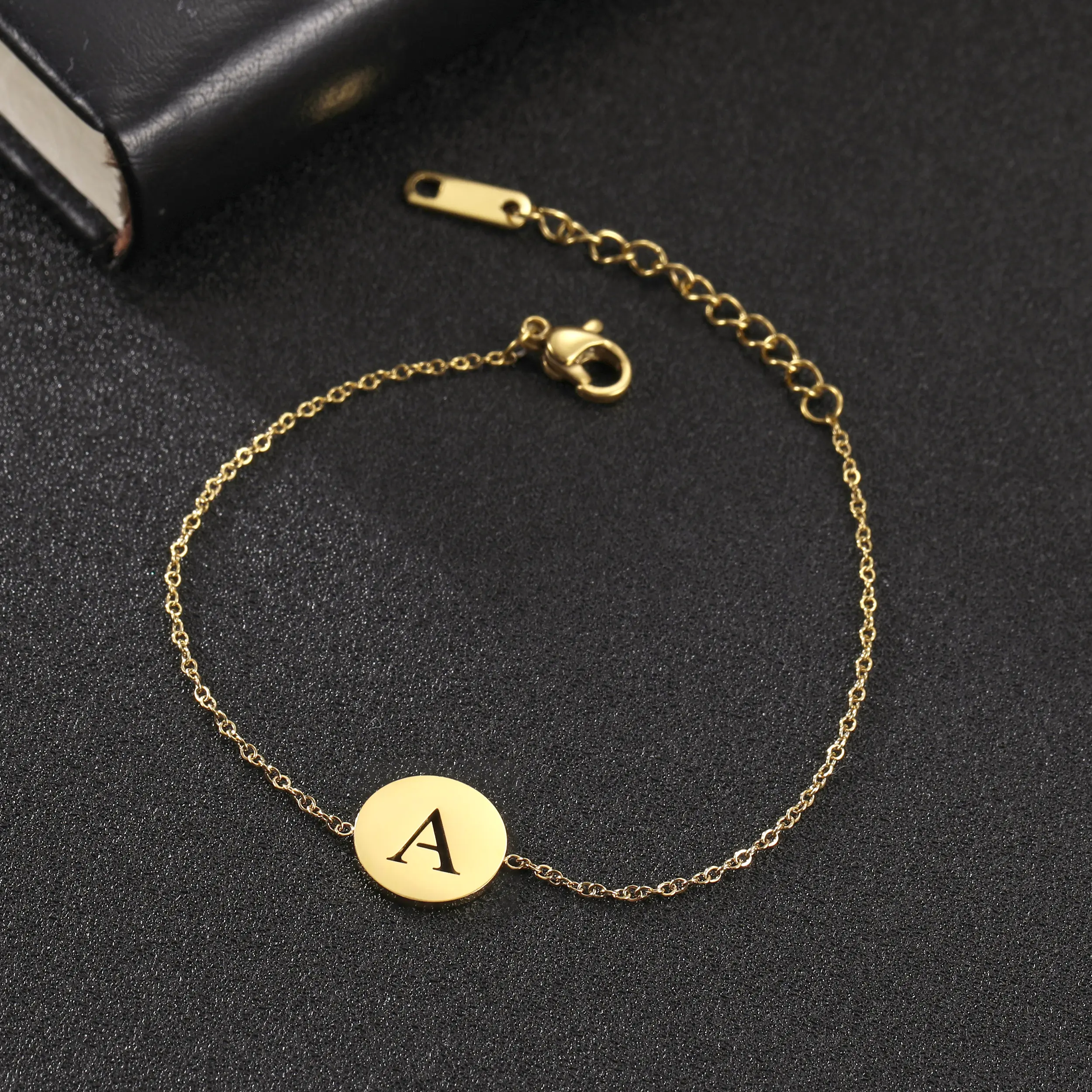 Cazador 26 Alphabet Initial Letters Bracelet Round Pendant Stainless Steel Bracelet for Women Girls Kids Baby Gold Color Jewelry