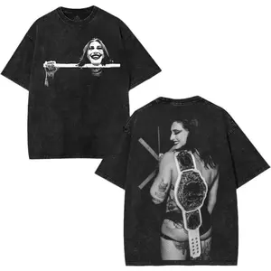 WWE Rhea Ripley Washed Cotton Oversized T-Shirt – Vintage Wrestling Graphic Tee, Streetwear Graphic T-Shirts