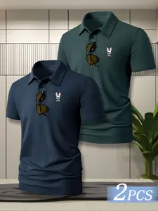 Men's Summer Large Size Polo Short Sleeve Ice Silk Shirt, Classic Cartoon Rabbit Skull Print, Casual Business Leisure, Quick Dry Breathable