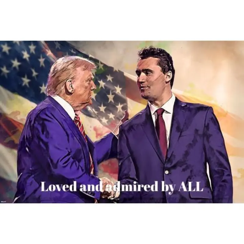 Patriotic American Wall Tapestry - Hand-Drawn Art of Donald Trump & Charlie Handshake, Inspirational Bedroom Decor, Home Supplies Gift, Camaraderie
