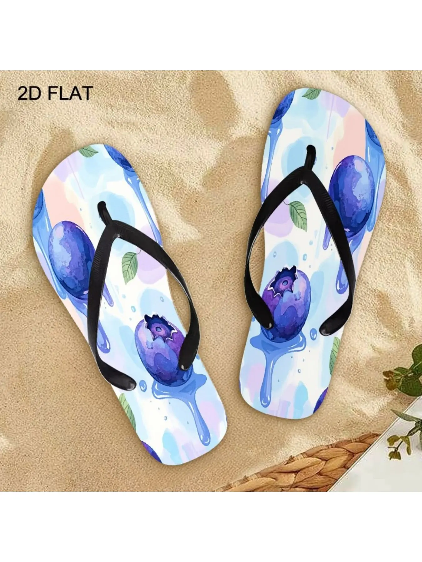 Women's Flip Flops, Fashion Sandals with Blueberry Watercolor Pattern, Multiple Colors & Sizes Available, Comfortable Lightweight, Suitable for Summer Beach, Casual Daily Wear, Stylish Design for Ladies, Women Shoes
