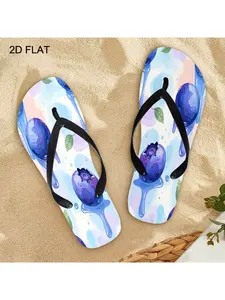 Women's Flip Flops, Fashion Sandals with Blueberry Watercolor Pattern, Multiple Colors & Sizes Available, Comfortable Lightweight, Suitable for Summer Beach, Casual Daily Wear, Stylish Design for Ladies, Women Shoes