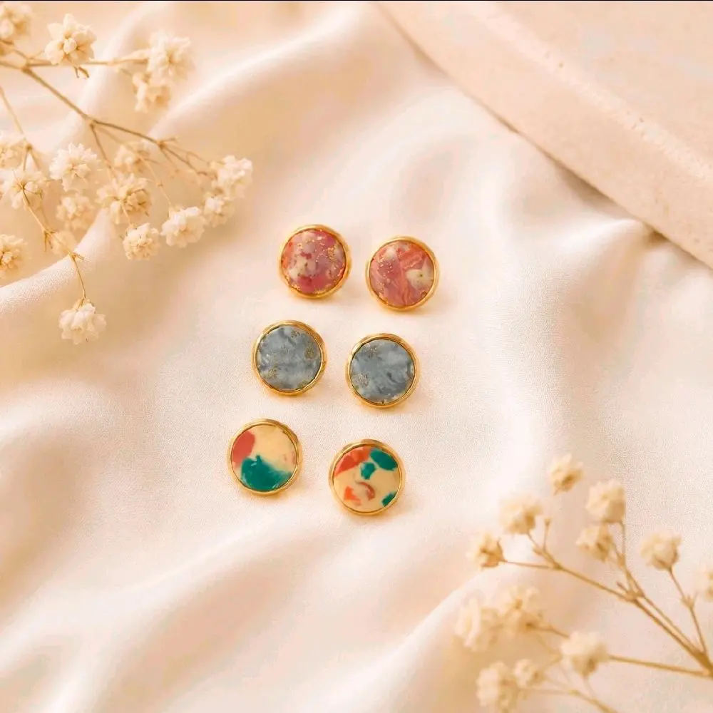 Handmade Multi Colored Gold Stainless Steel Studs