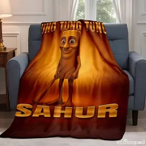 Tung Tung Character Flannel Blanket, Sahur Celebration Print Pattern, UltraSoft, Lightweight and Cozy, Perfect for Warmth, Snuggling, Travel, Camping, Home Decor, Sofa, Living Room, Dorm, Holiday, Ramadan, Eid Gift Idea, Family and Friends.