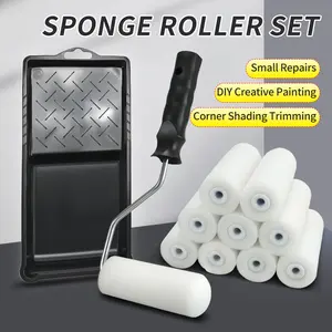 4 Inch High Density Sponge Roller Set 10 Refills Plug In Handle Paint Tray For Trim Edging Small Areas Latex Self-Leveling Screed Roller Microfiber Paint Roller Covers Set hv lps prayer spray  gun  satisfaction outdoor painting High-Pressure Car Cleaning
